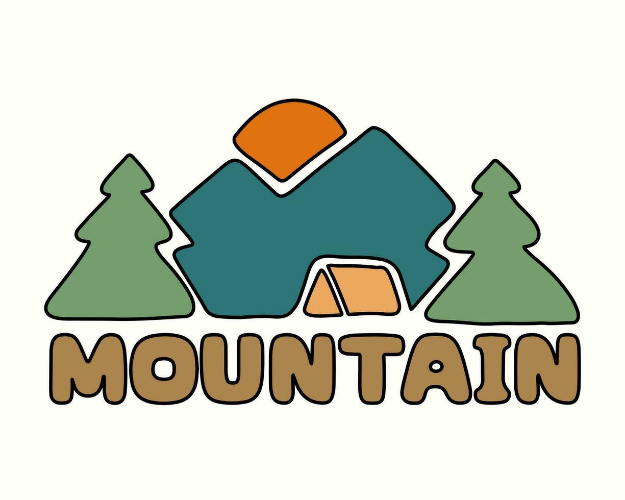 explorant le sauvage Montagne camping badge t chemise conception vecteur