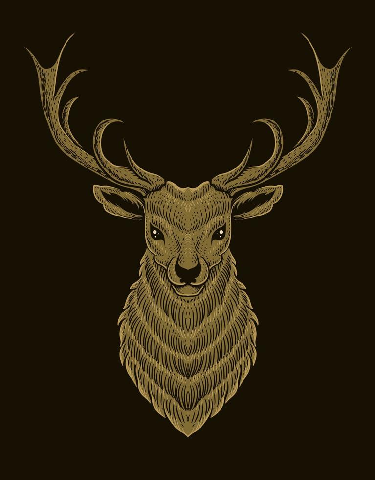 illustration tête de cerf ob fond noir vecteur