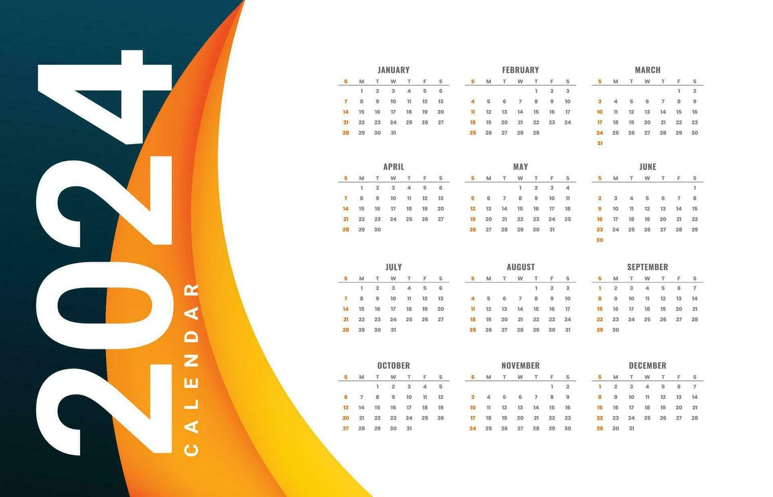 Nouveau année 2024 calendrier vecteur