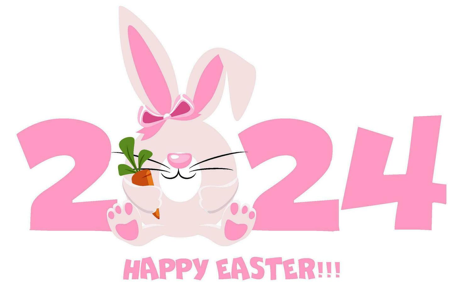 content Pâques 2024, dessin animé lapin avec carotte. plat dessin animé style. vecteur