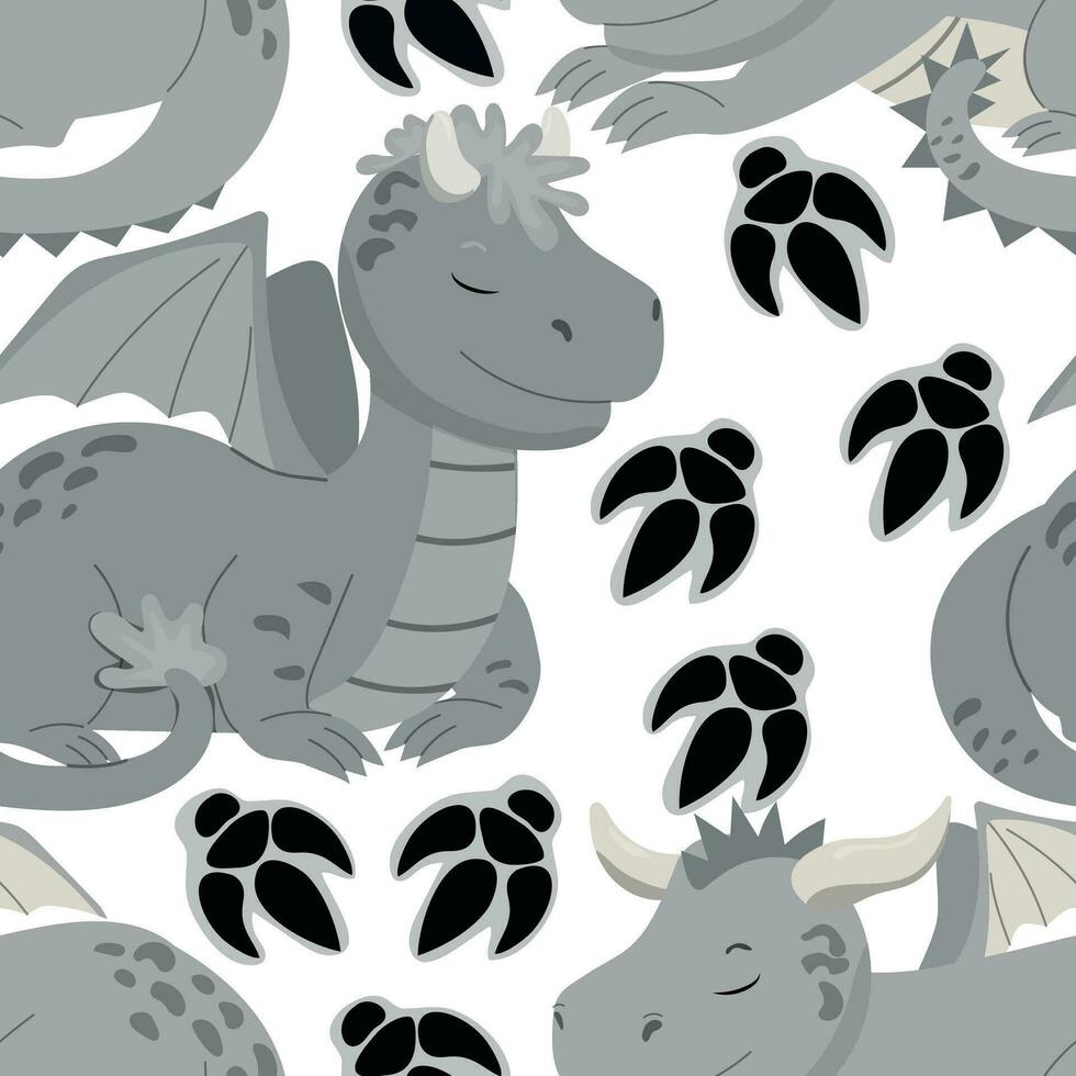dessin animé gris dragons sans couture Pettern vecteur