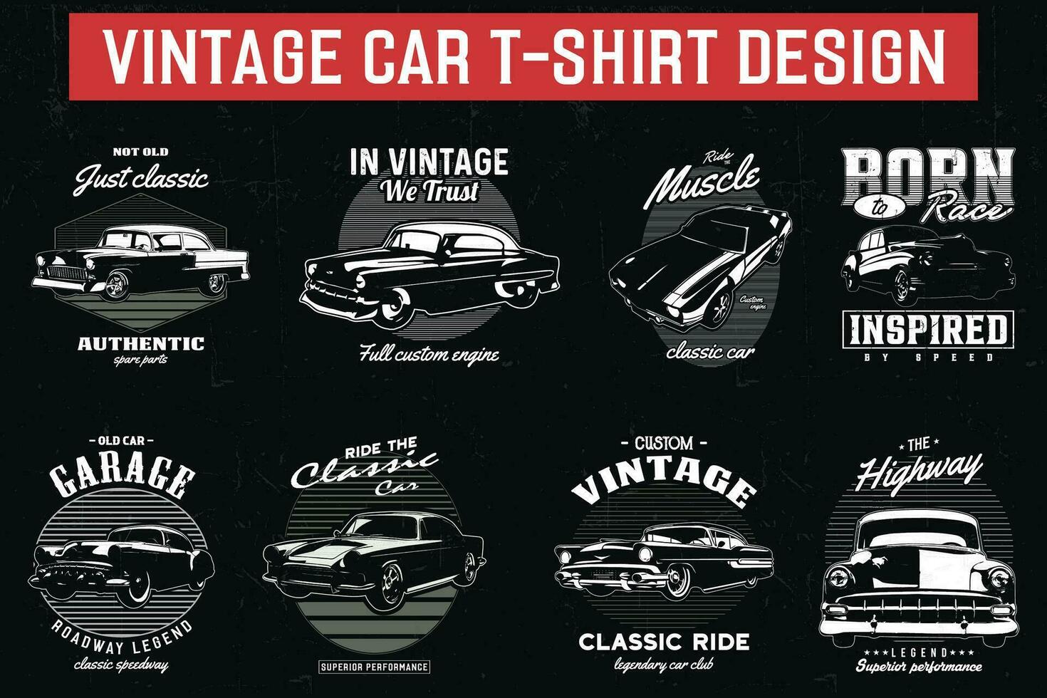 ancien voiture t-shirts dessins empaqueter. américain vieux classique voitures vecteur tee chemise.