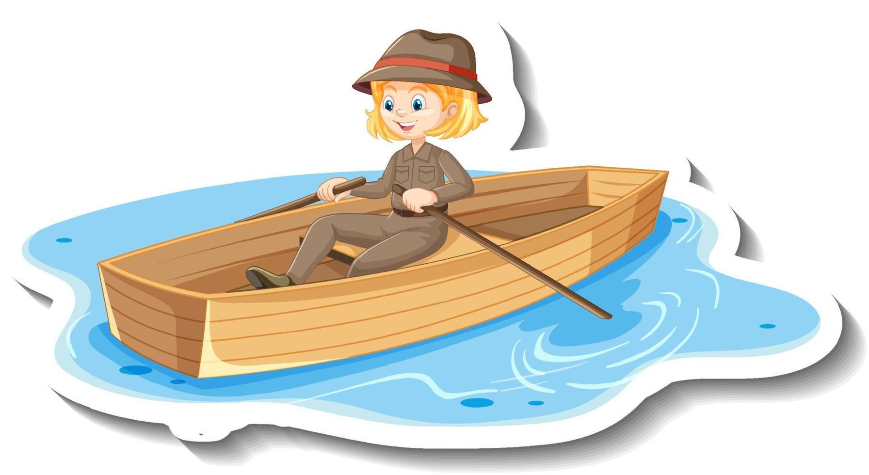 autocollant de personnage de dessin animé de fille de safari ramer le bateau vecteur