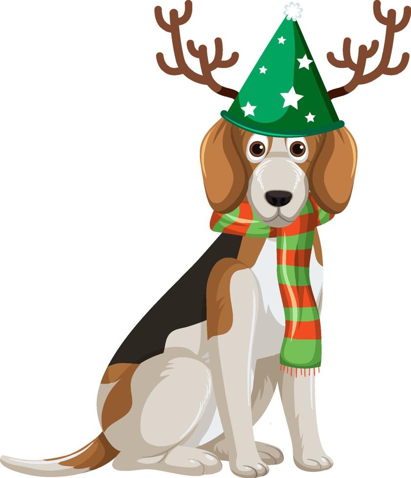 chien beagle portant un personnage de dessin animé de chapeau de noël vecteur