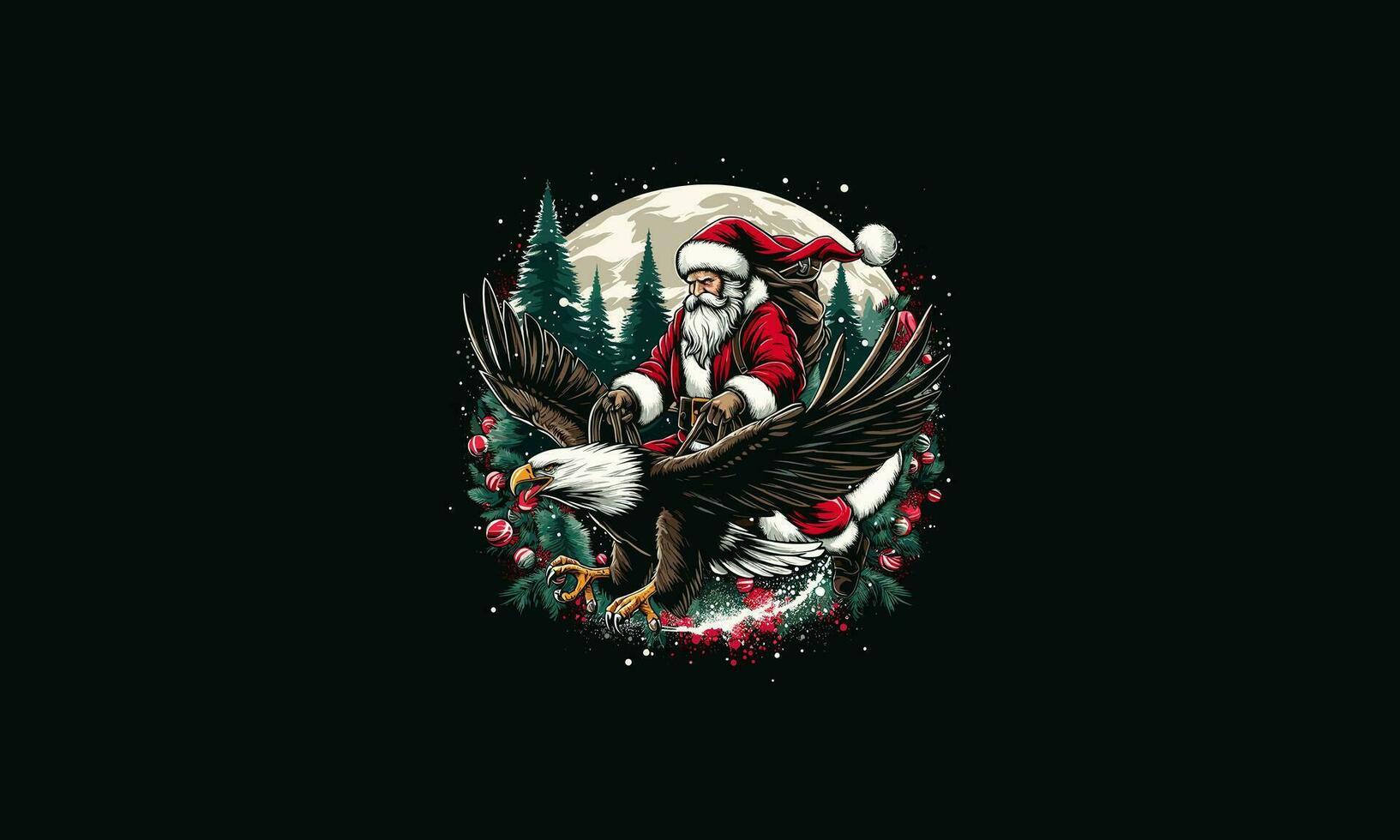 Père Noël équitation Aigle sur forêt vecteur ouvrages d'art conception