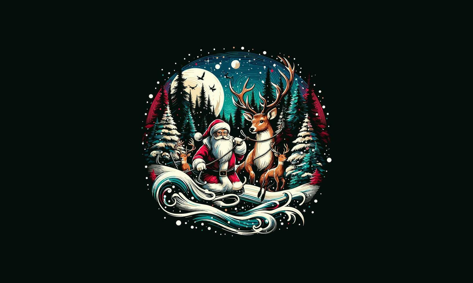 Père Noël et cerf sur forêt vecteur ouvrages d'art conception