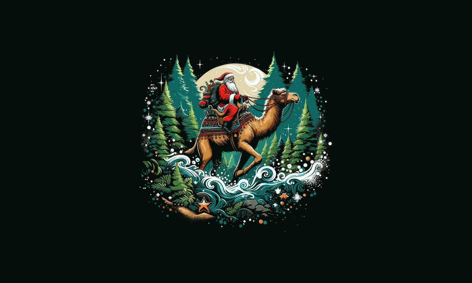 Père Noël équitation chameau sur forêt vecteur ouvrages d'art conception