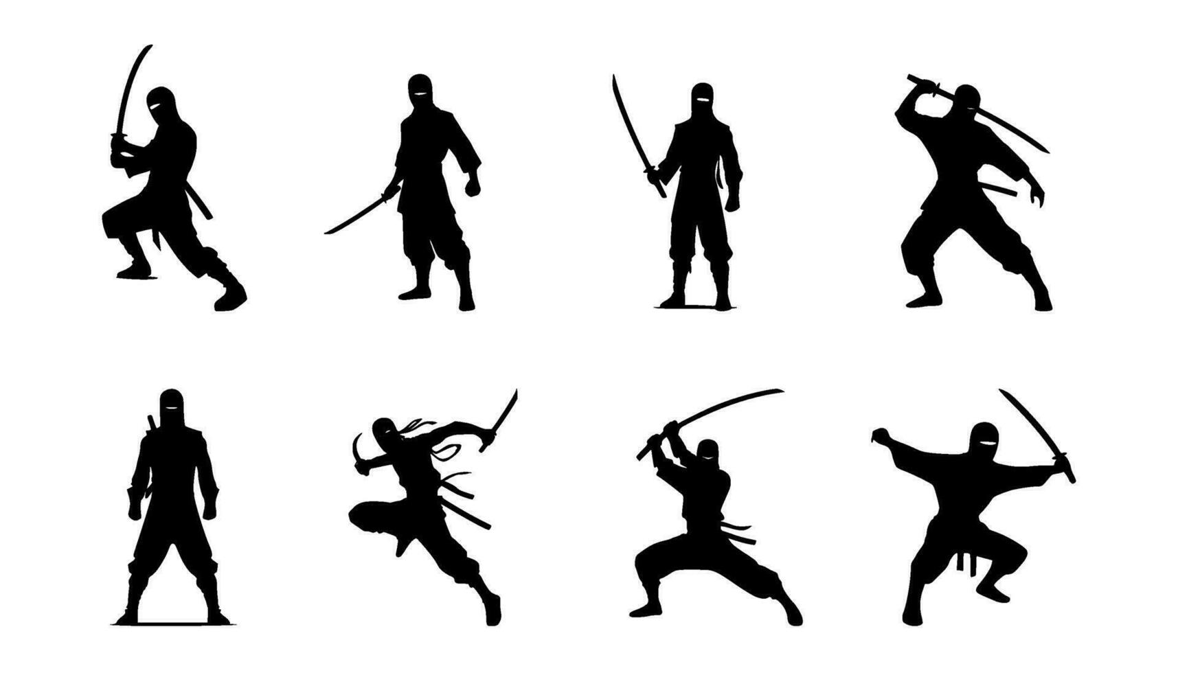 ai généré ensemble de ninja silhouettes sur isolé Contexte vecteur