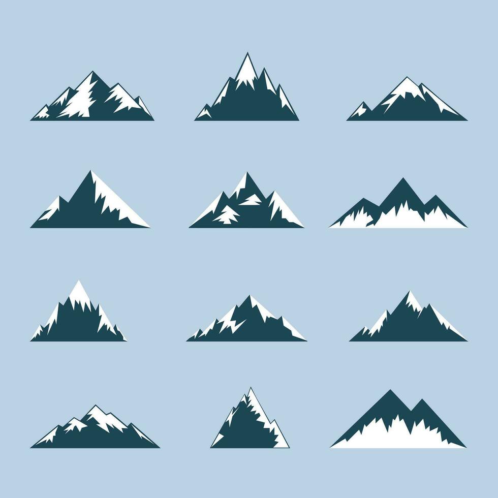 ensemble de vecteur Icônes de montagnes. tourisme, camping Icônes. Montagne Voyage Étiquettes et conception éléments