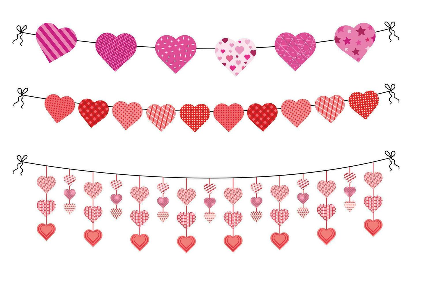 romantique cœur en forme de guirlandes pour la Saint-Valentin journée. cœurs sur une corde. décorations pour la Saint-Valentin journée. vecteur