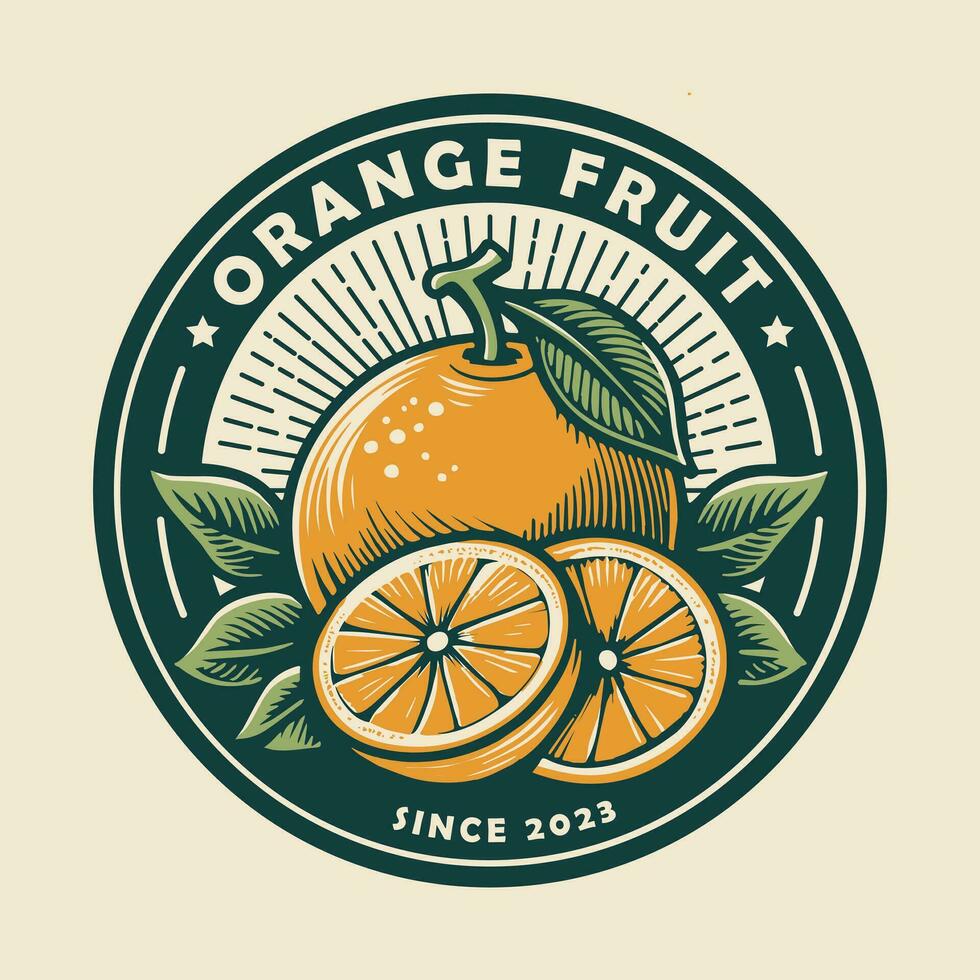 ancien badge logo emblème de Orange ferme avec main tiré style, gravé, ruban, coloré réaliste vecteur