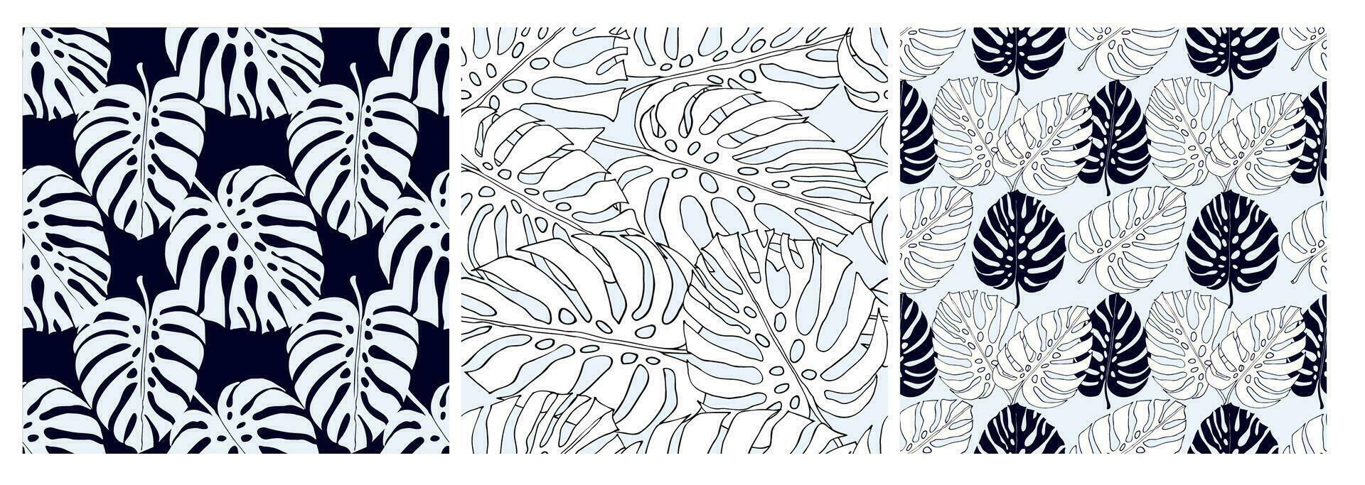 monstera jungle feuilles, floral sans couture modèle ensemble pour en tissu textile ou fonds d'écran. vecteur tropical jungle feuilles moderne Contexte