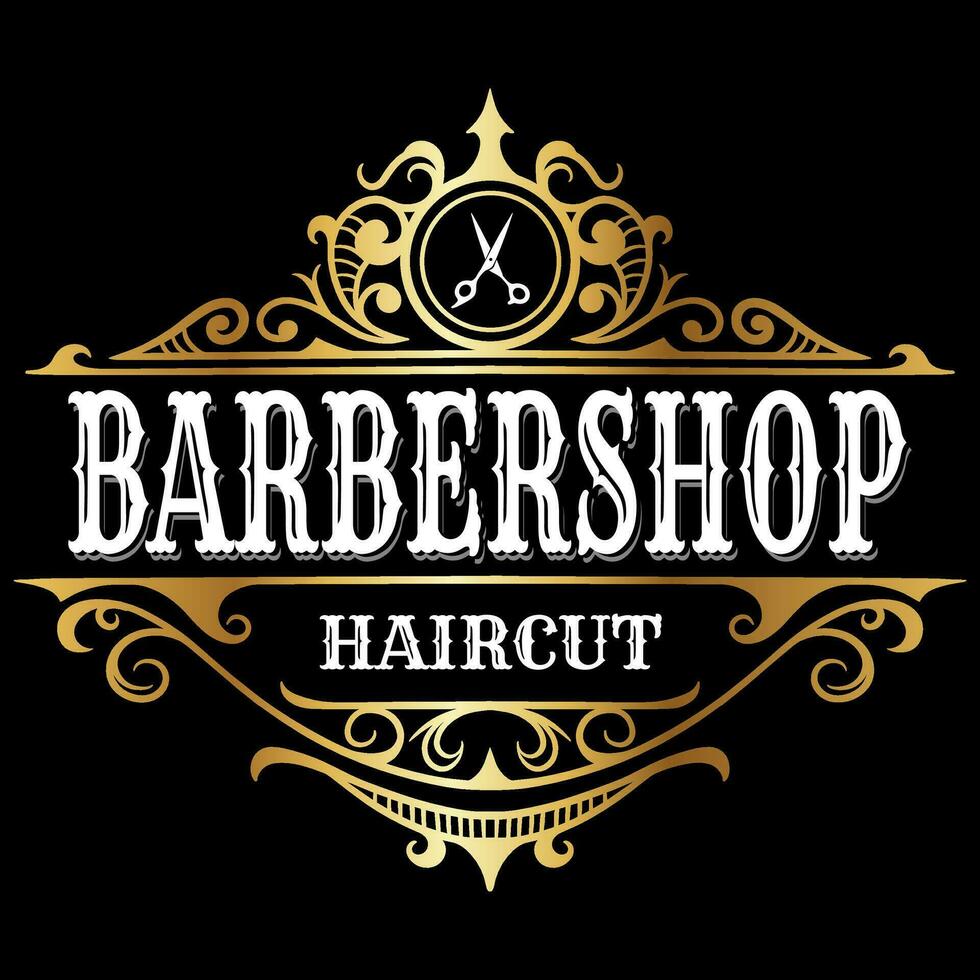 salon de coiffure ancien luxe Cadre logo badge avec victorien ornement vecteur