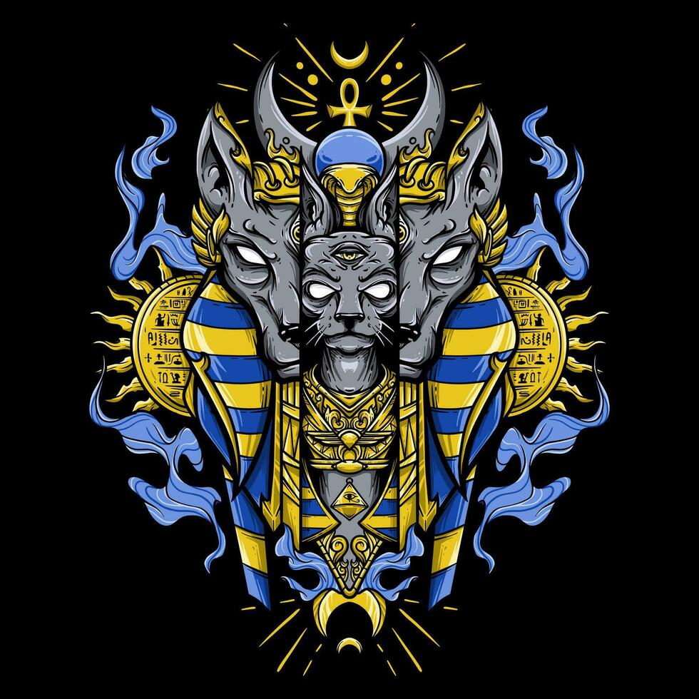 sacré anubis avec chat à l'intérieur totem vecteur