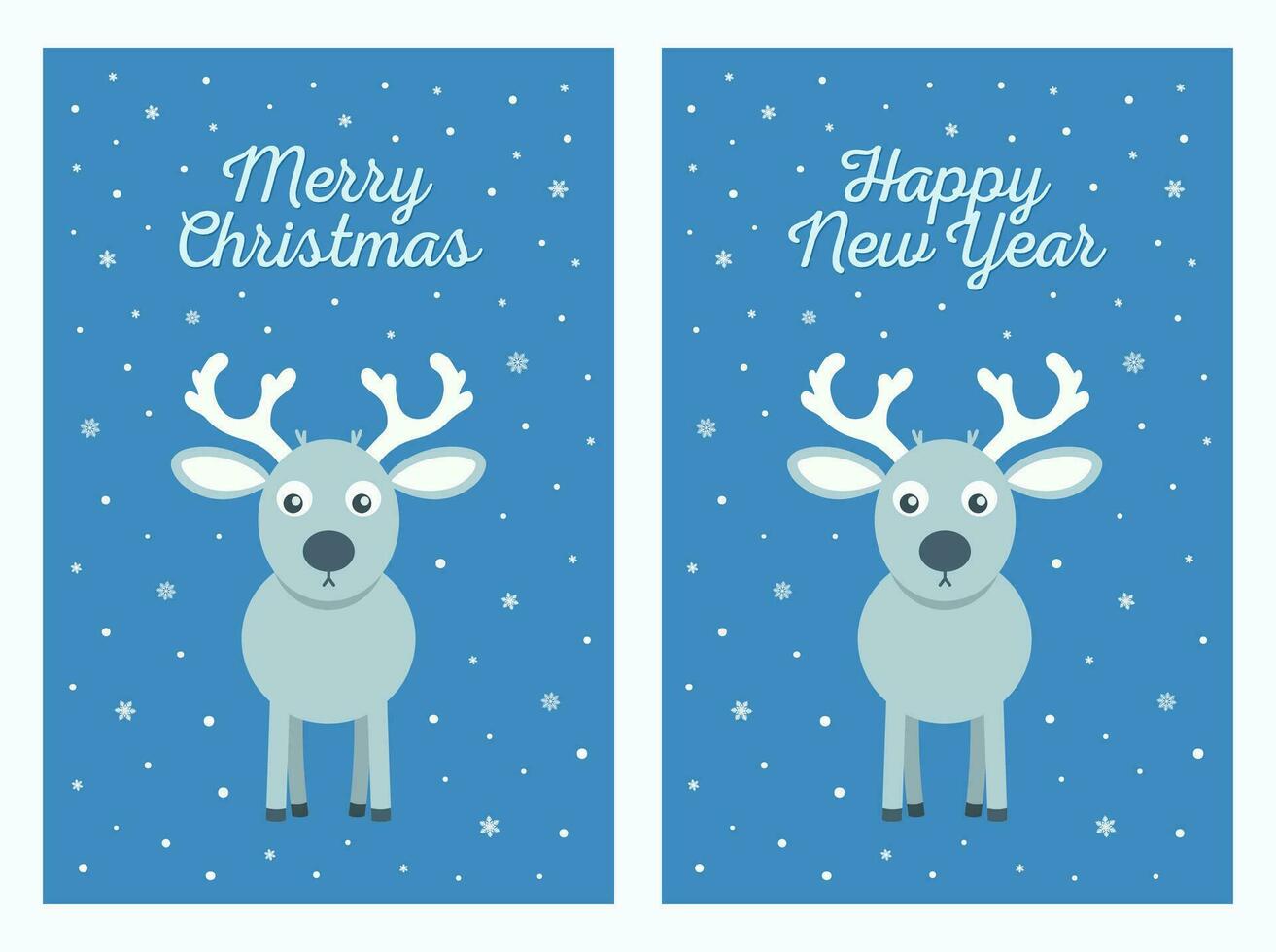 mignonne gris renne avec grand bois sur une bleu flocon de neige Contexte. Noël cerf personnage. joyeux Noël et content Nouveau année vecteur salutation carte. plat style illusation.