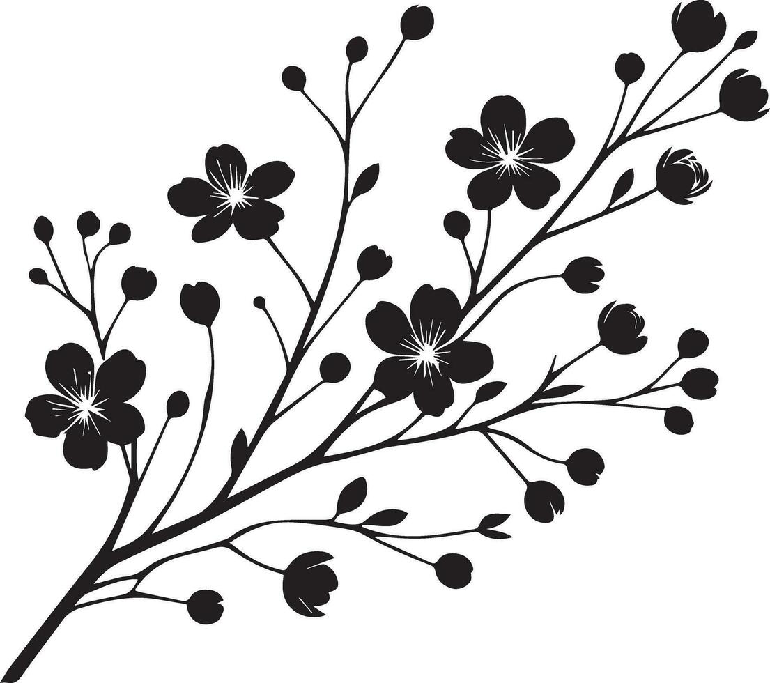 minimal épanouissement floral branche silhouette vecteur illustration, blanc Contexte 8