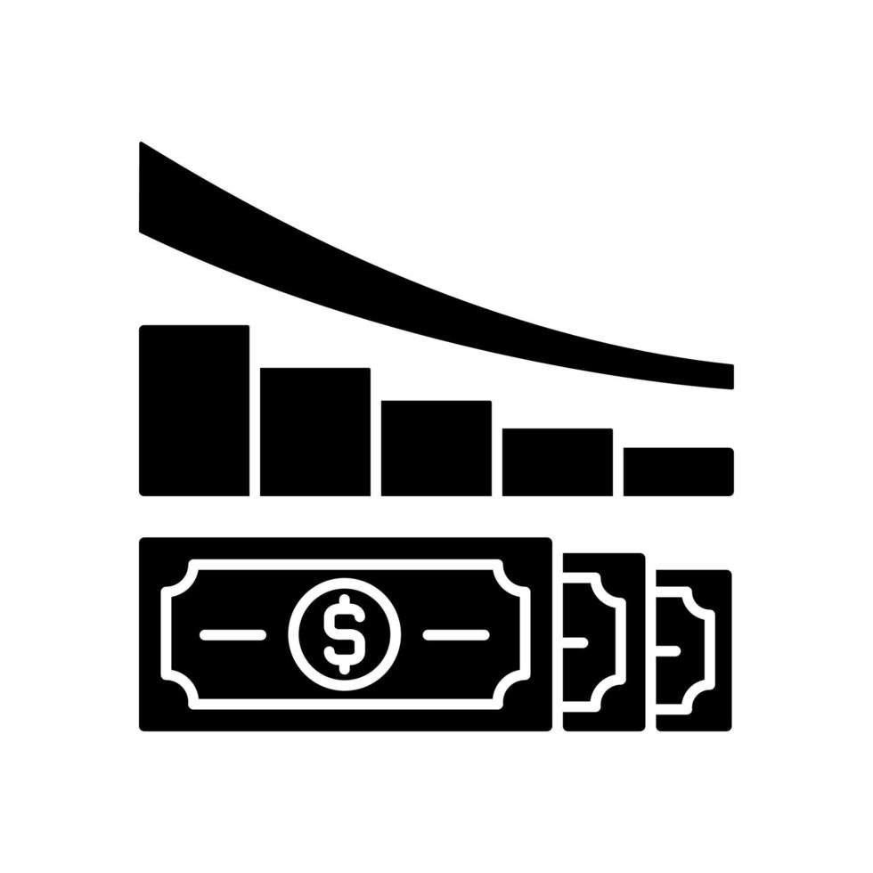 icône de glyphe noir de réduction des dépenses vecteur