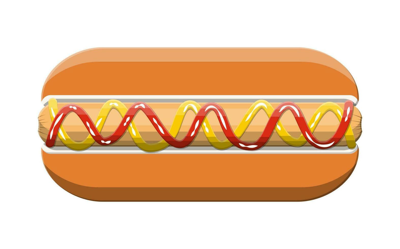 Hot-dog isolé sur blanche. saucisse avec chignon, moutarde et ketchup. vite nourriture concept. vecteur illustration dans plat style
