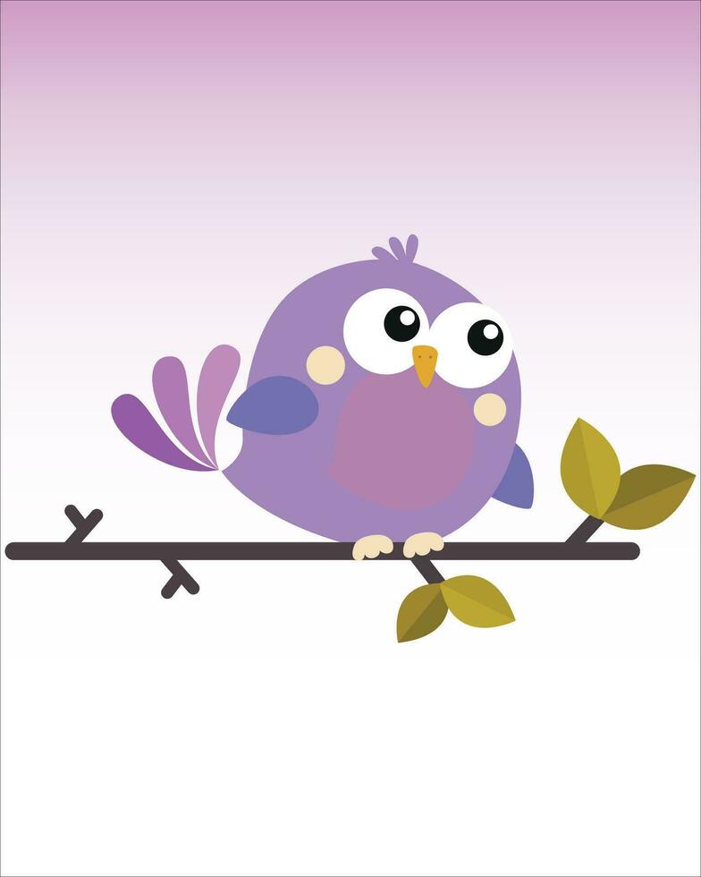 mignonne violet oiseau perché sur une branche isolé sur blanc Contexte. coloré plat vecteur illustration