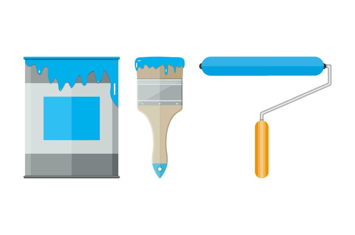 métal étain pouvez avec peindre, pinceau et rouleau peintre. vecteur illustration dans plat style sur bleu Contexte