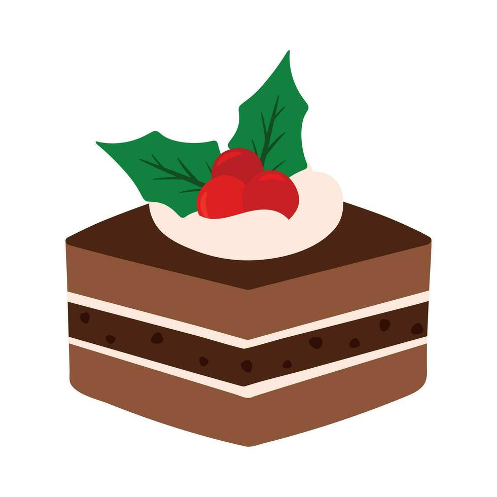 Noël cube gâteau tranche mignonne dessin animé sucré dessert nourriture décembre menu vecteur illustration