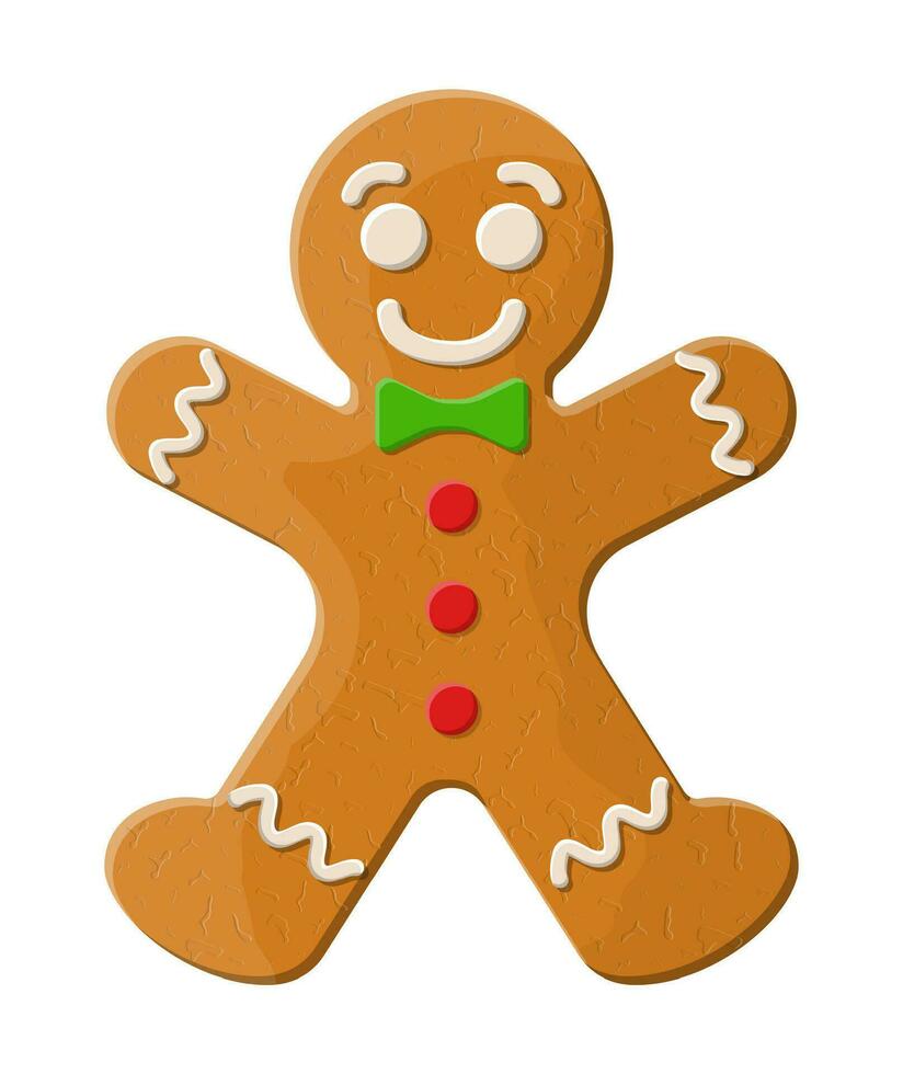 biscuit bonhomme en pain d'épice de vacances. biscuit en forme d'homme avec glaçage coloré. décoration de bonne année. joyeuses fêtes de noël. célébration du nouvel an et de noël. illustration vectorielle dans un style plat vecteur