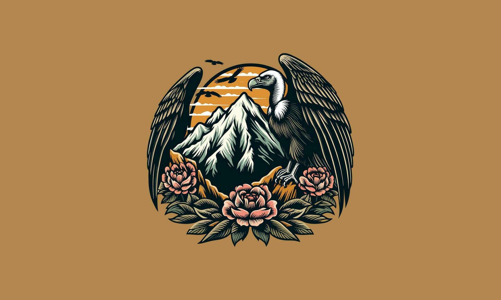 vautour sur Montagne vecteur illustration logo conception