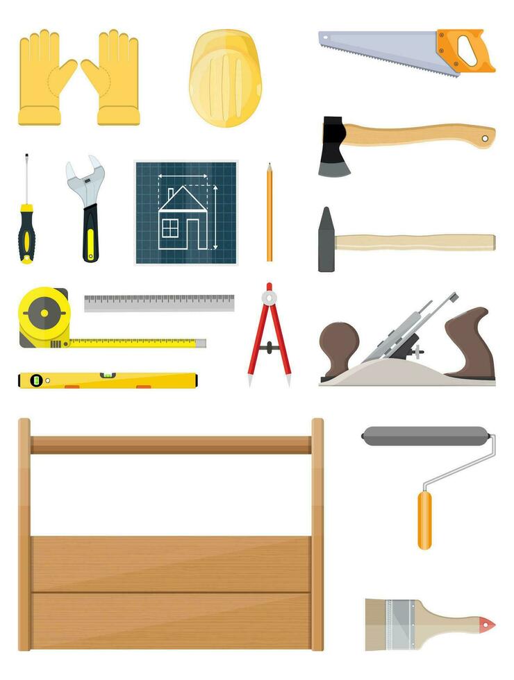 construction outils ensemble. charpenterie instruments. vecteur illustration dans plat style