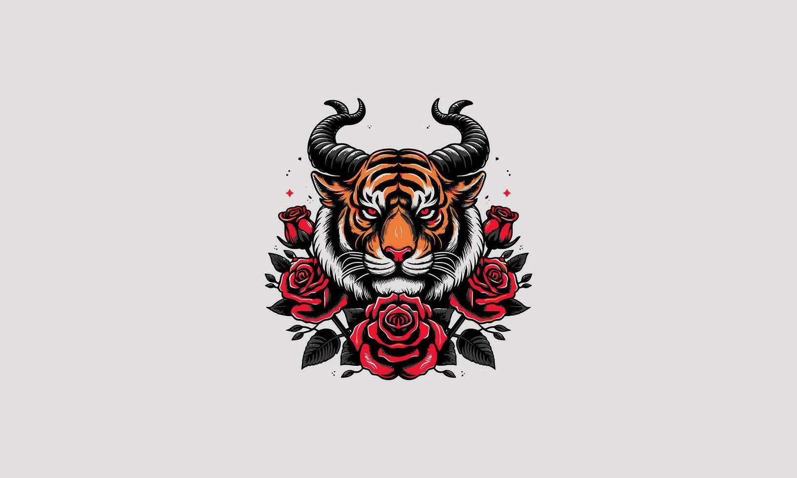 tête tigre avec klaxon et Rose vecteur tatouage conception