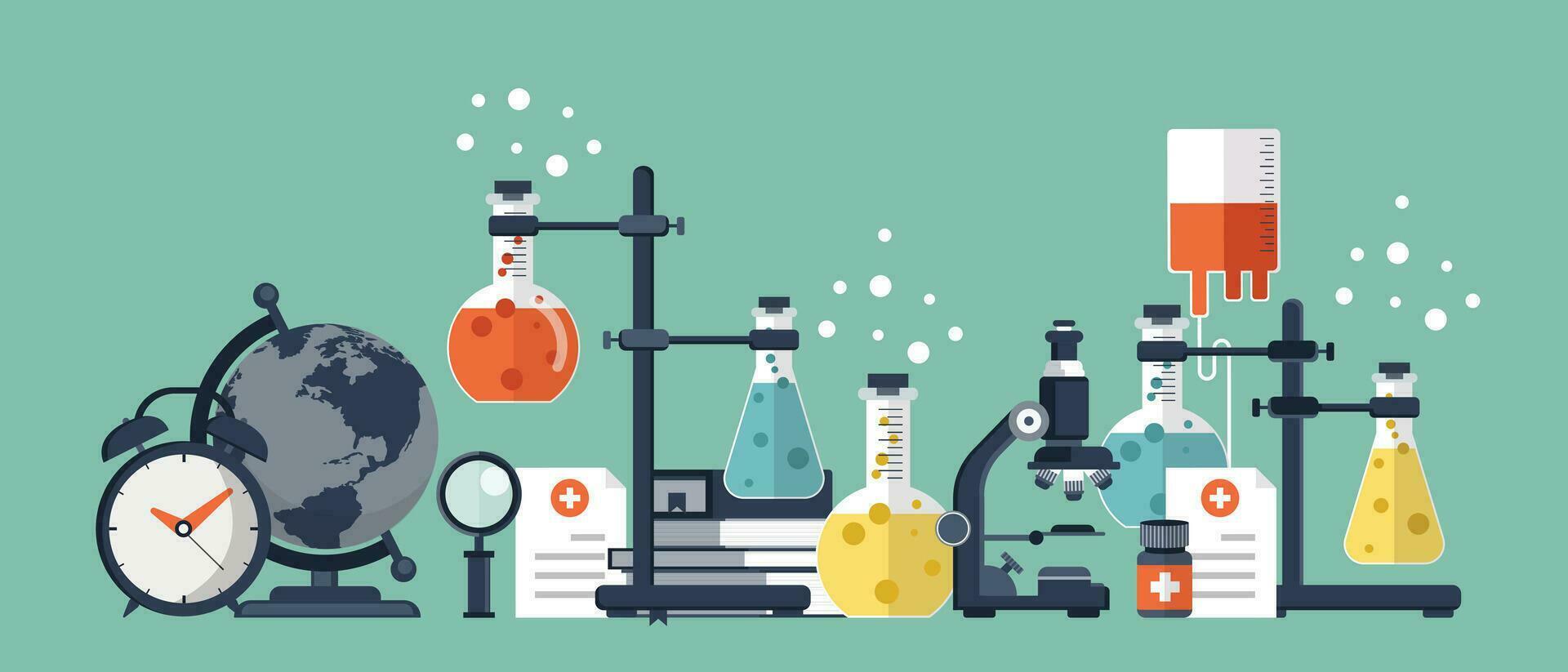 laboratoire équipement bannière. concept pour science, médicament et connaissance. plat vecteur illustration