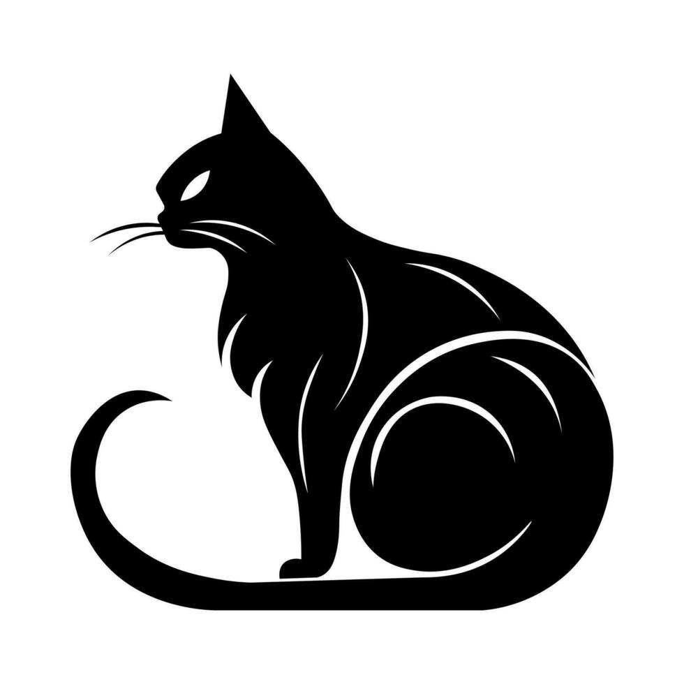 chat noir icône isolé sur blanc Contexte vecteur