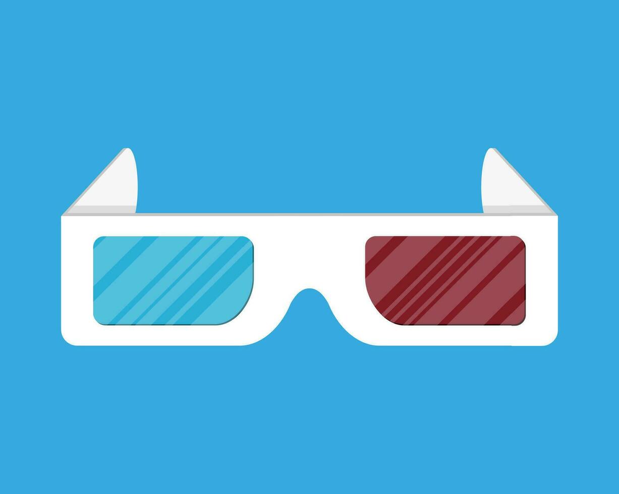 cinéma papier stéréo 3d lunettes. vecteur illustration dans plat style sur bleu Contexte