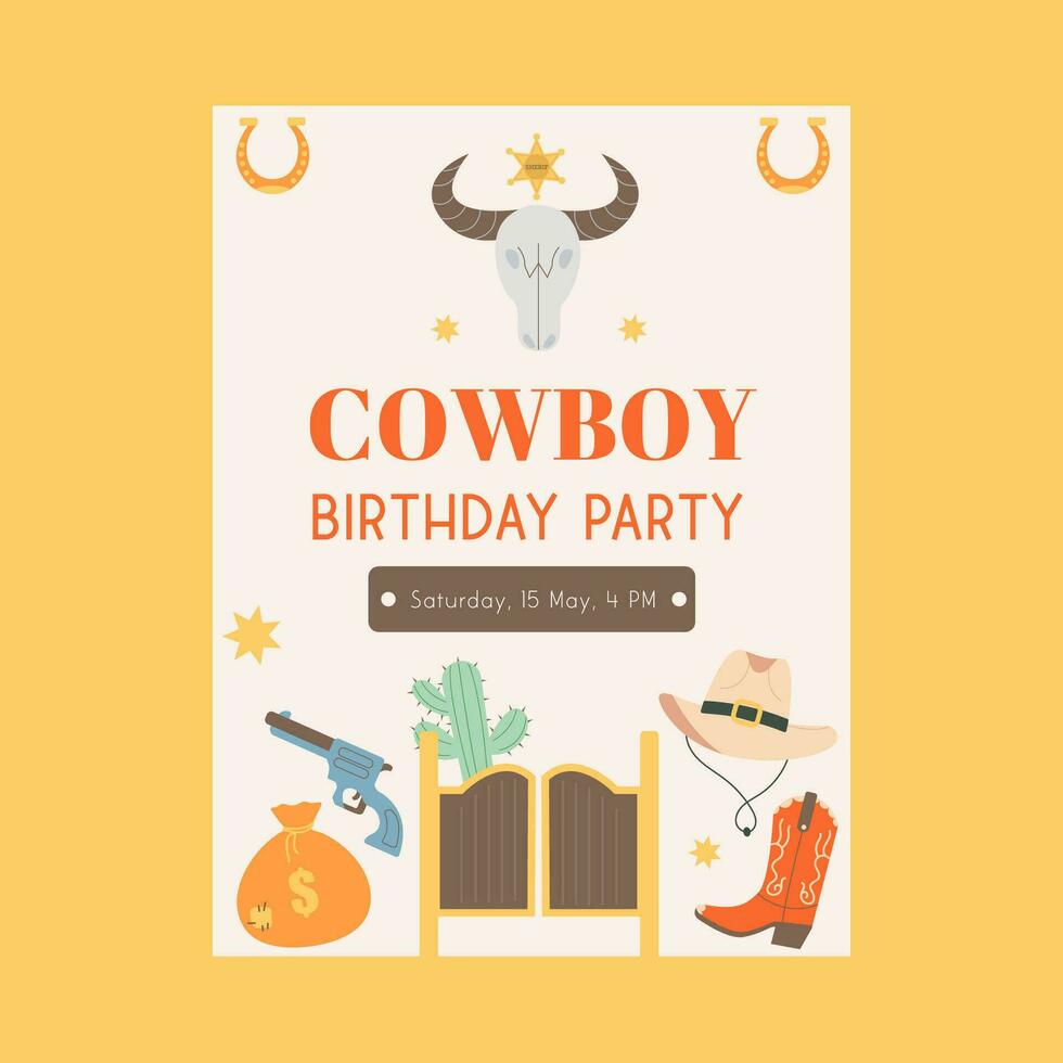 plat style sauvage Ouest cow-boy fête anniversaire invitation vecteur