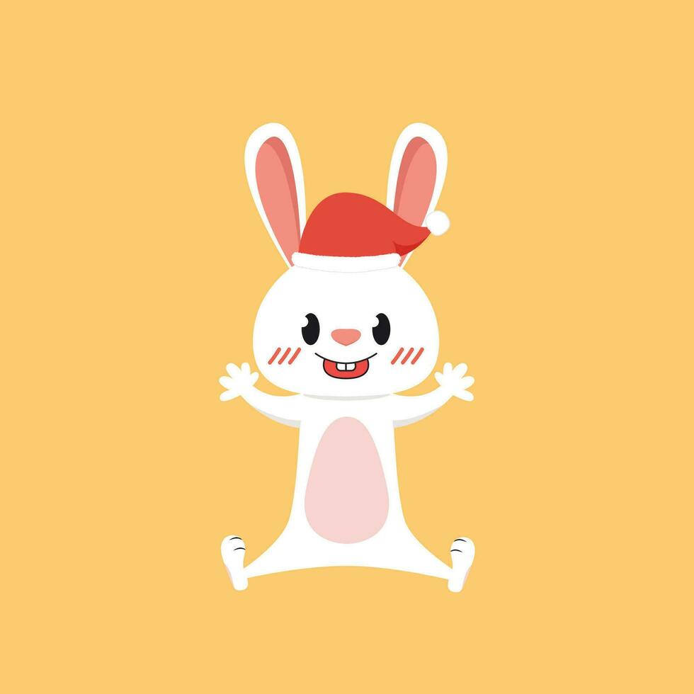 lapin dans Noël journée. mignonne lapin dans rouge Père Noël claus chapeau. vecteur illustration.