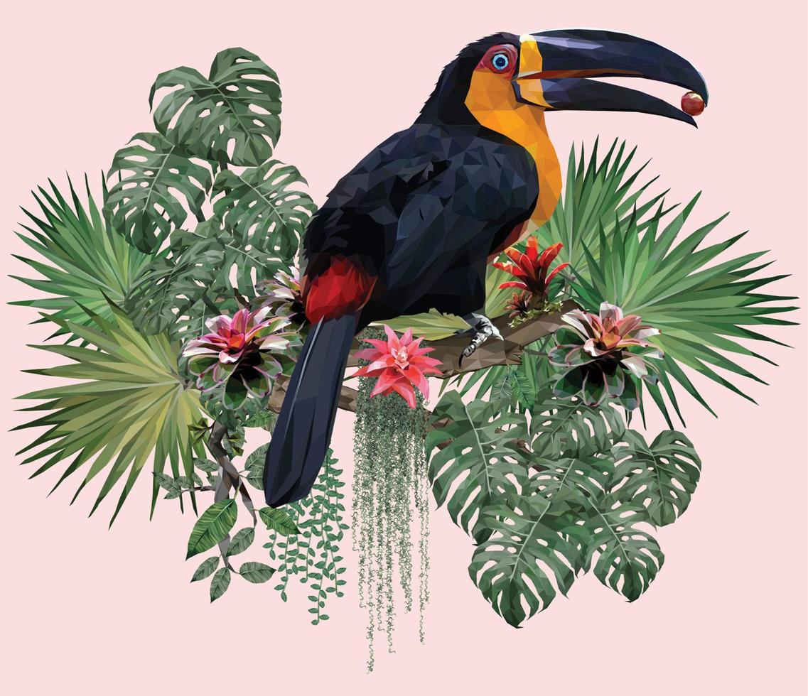 oiseau toucan ariel avec des feuilles d'amazone vecteur