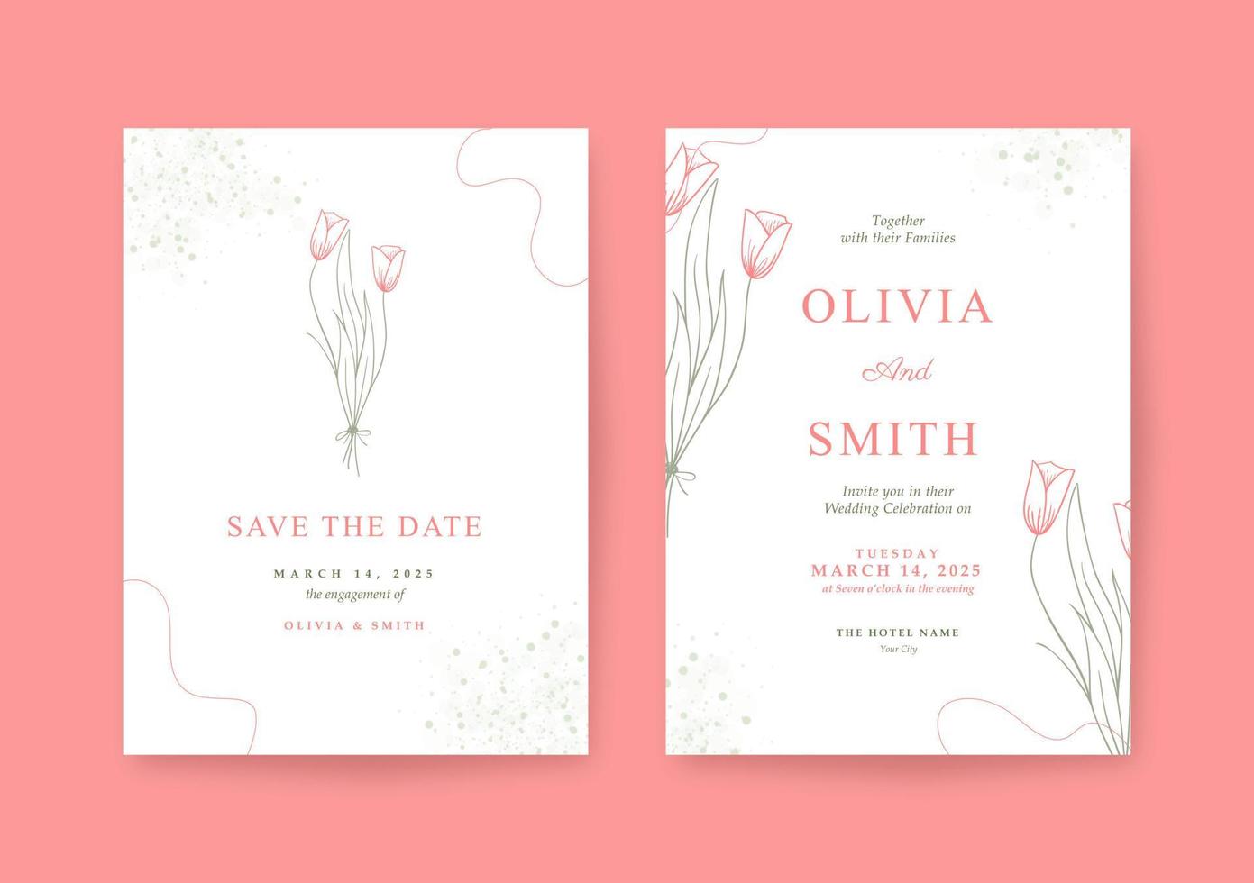 modèle d'invitation de mariage rose beau et minimaliste vecteur