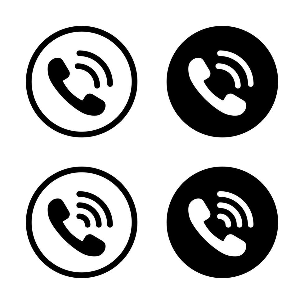 téléphone appel icône. Téléphone sonnerie symbole vecteur isolé sur noir cercle