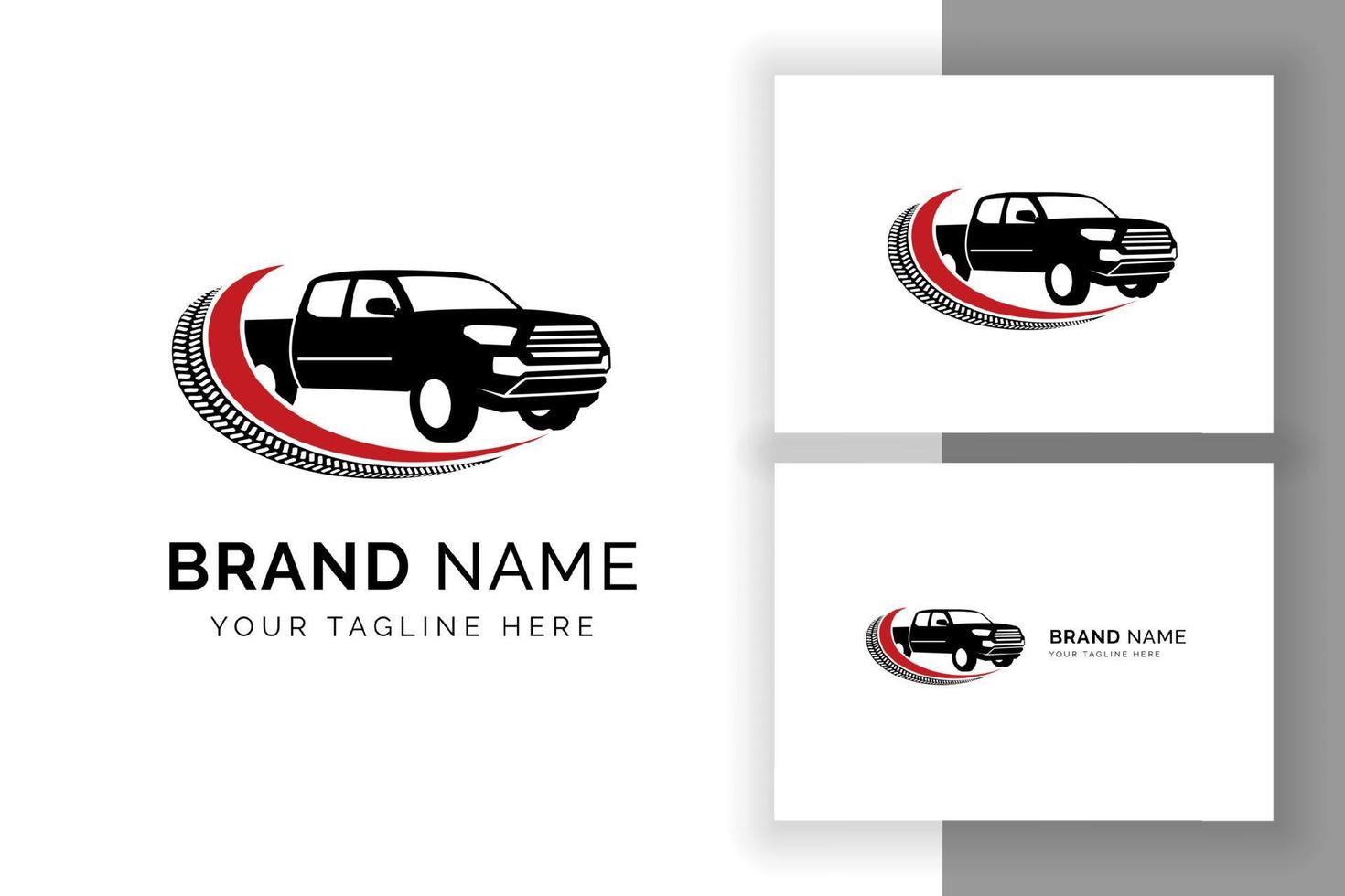création de logo de ramassage de voiture. ramassage de camions et illustration vectorielle de route. vecteur