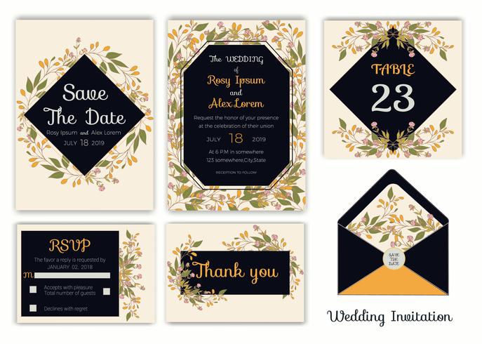 Invitation de mariage, faites gagner la date, carte de RSVP, carte de remerciement vecteur