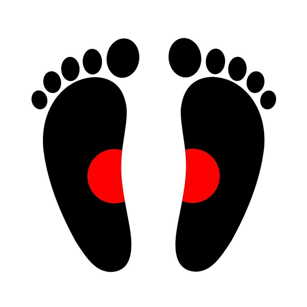 Humain jambe vecteur icône avec rouge zone. deux empreintes sur une blanc Contexte. adapté pour pied panneaux et pied santé logos.