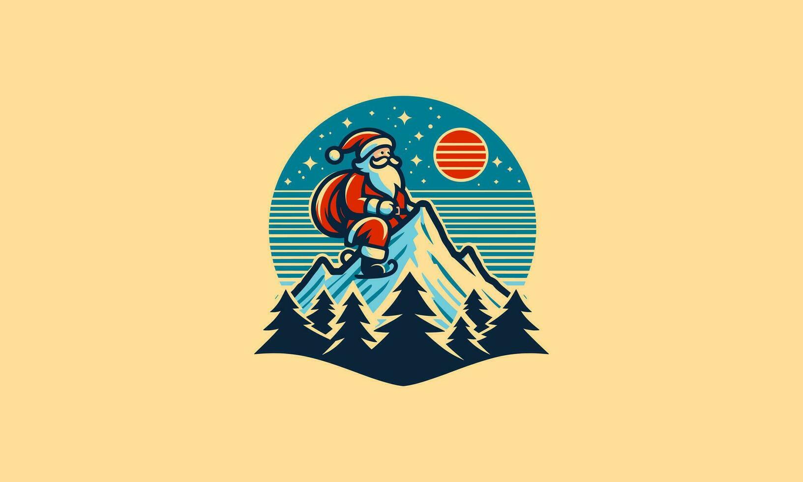 Père Noël sur Montagne vecteur illustration logo conception