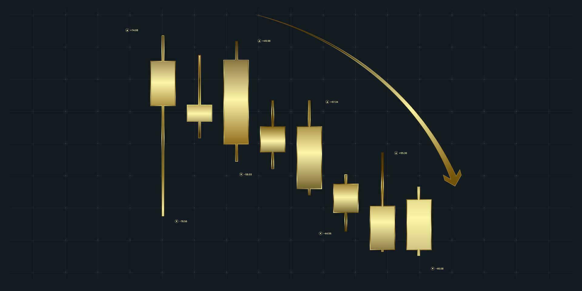 d'or et luxe Stock marché graphiques et forex commerce graphique dans vers le bas tendance concept pour financier investissement ou économique tendance affaires idée, abstrait la finance Contexte vecteur