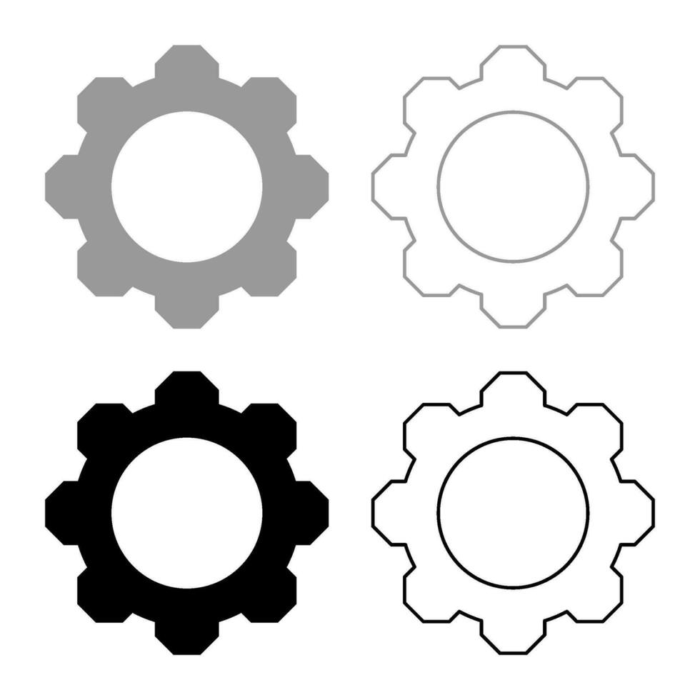 équipement roue dentée ensemble icône gris noir Couleur vecteur illustration image solide remplir contour contour ligne mince plat style