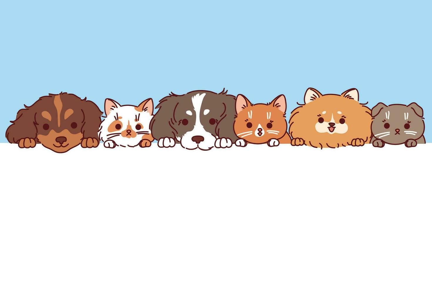 chiens et chats jeter un œil en dehors de derrière blanc bannière conçu à afficher vétérinaire clinique pour animaux domestiques vecteur