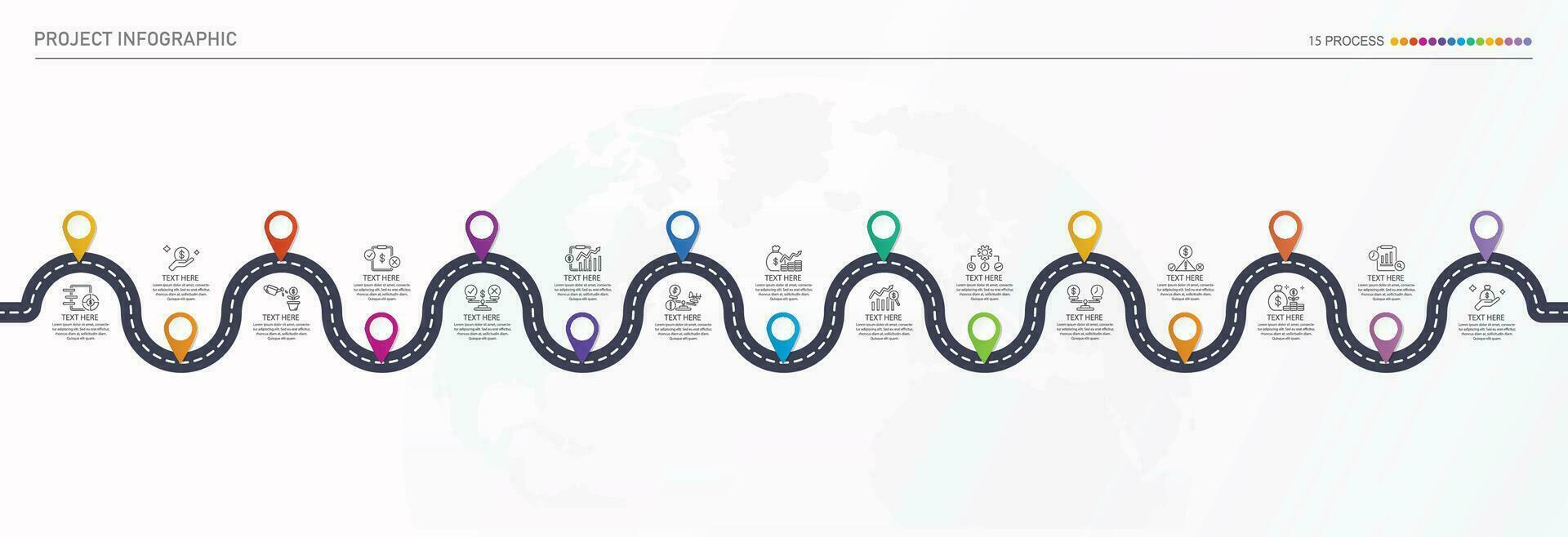 route façon infographie de 15 pas et affaires Icônes pour la finance processus pas. vecteur