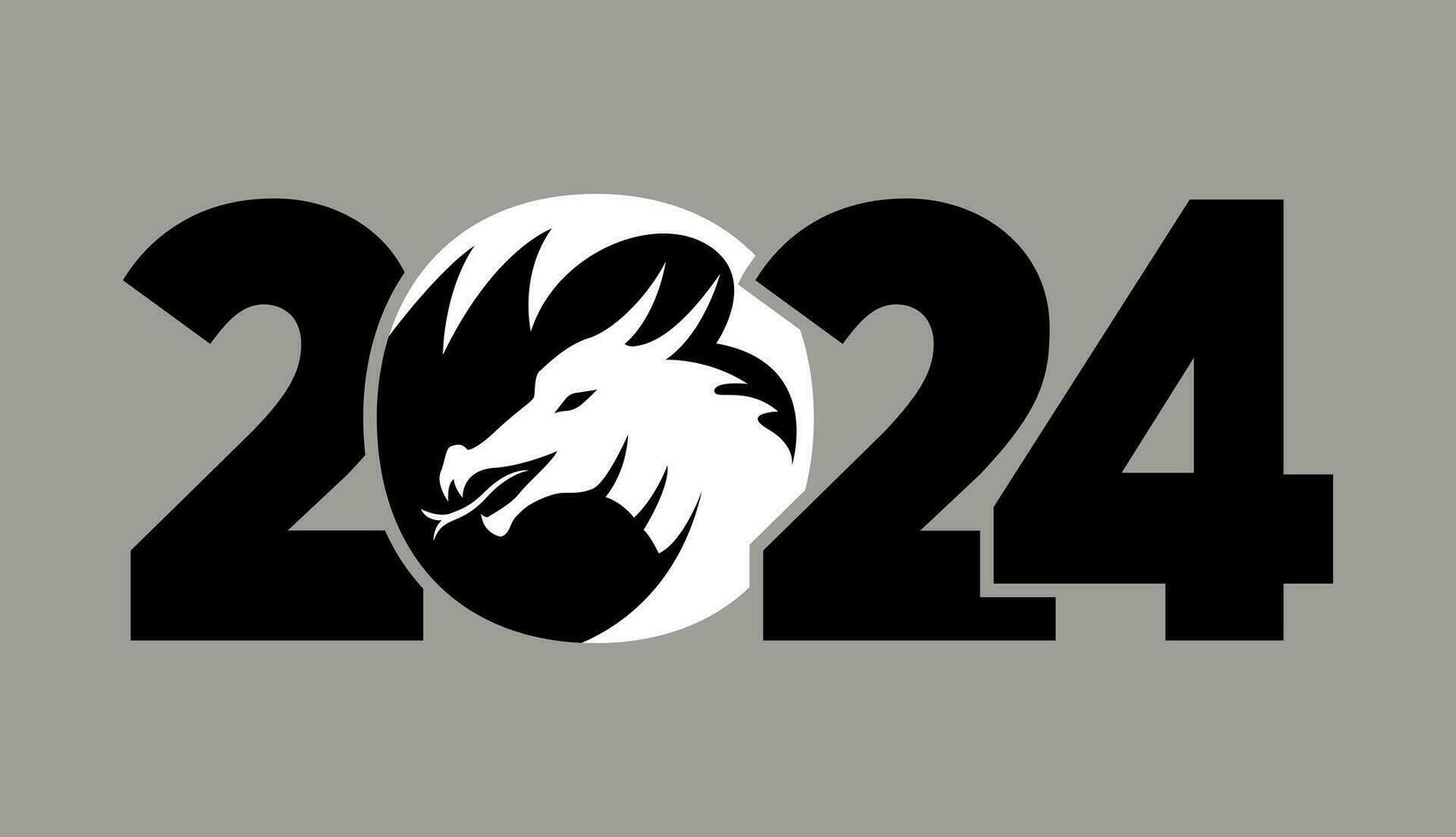 logo 2024 avec le dragon. icône avec le symbole de le an. simple, moderne, et concis conception. noir et blanc couleurs. chinois Nouveau an. vecteur