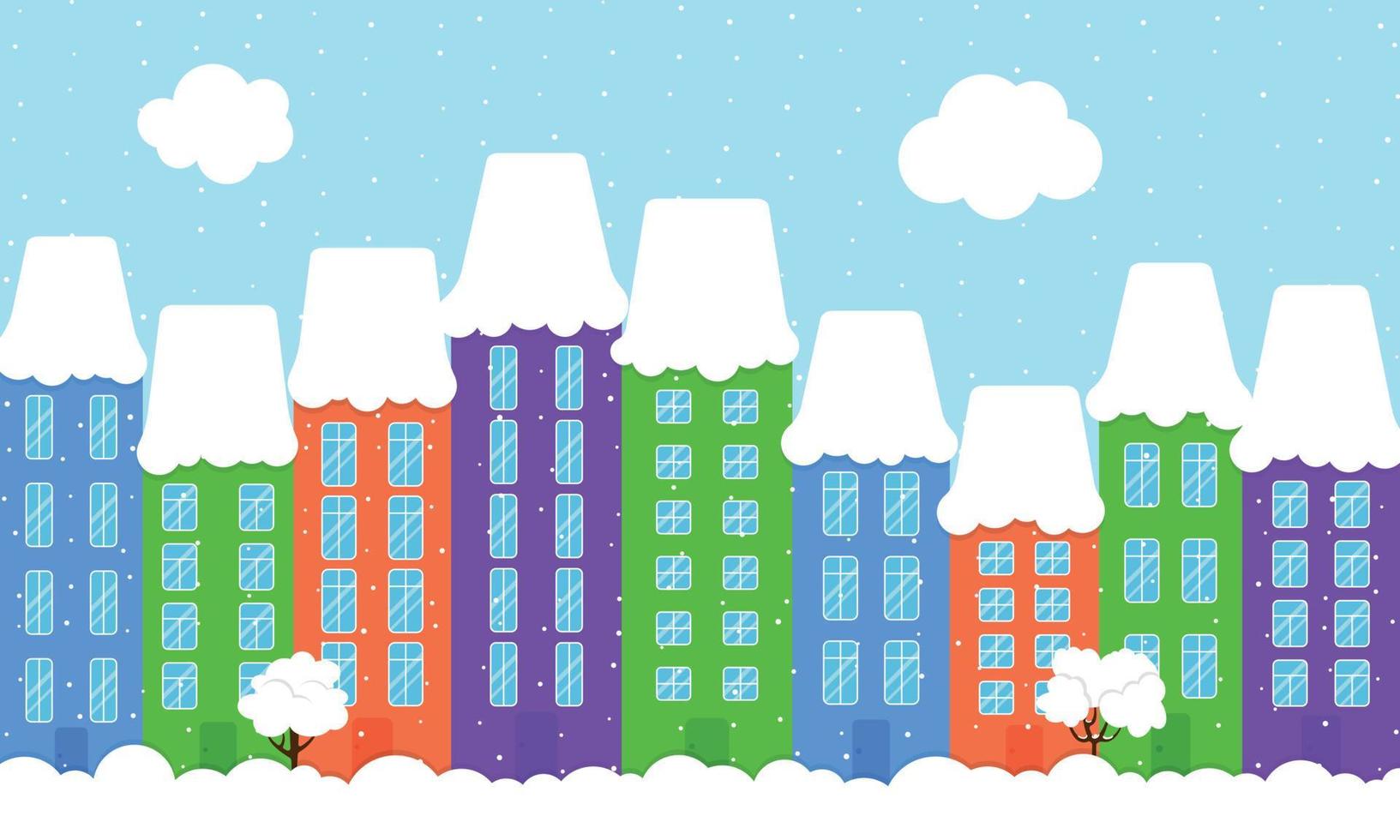 panorama de la ville d'hiver, coloré. pour le fond festif, la conception de bannières, les cartes postales, le motif, le boomeg d'emballage vecteur