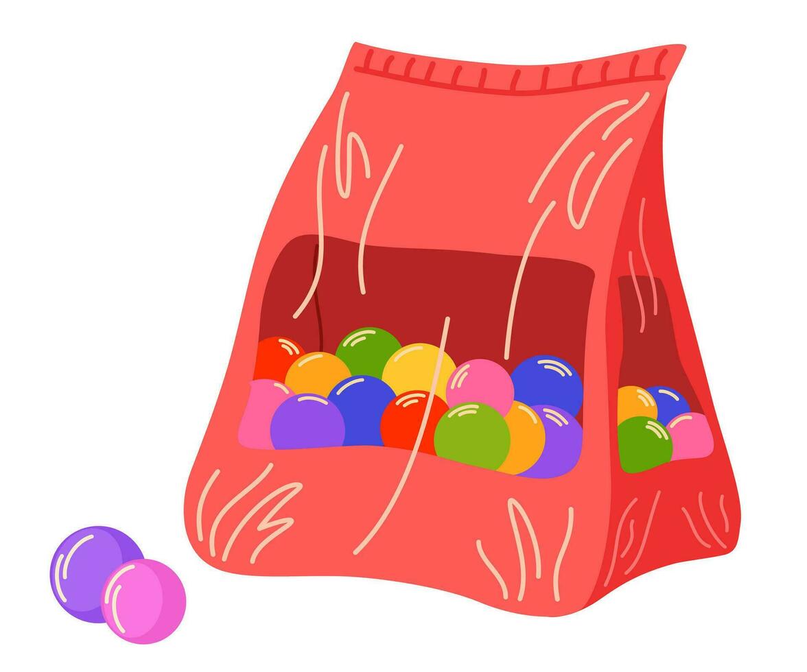 bonbons mastication gencive sac. moelleux confiture emballage, savoureux bonbons dans Plastique sac plat vecteur illustration. sucré casse-croûte dans pack pour les enfants.