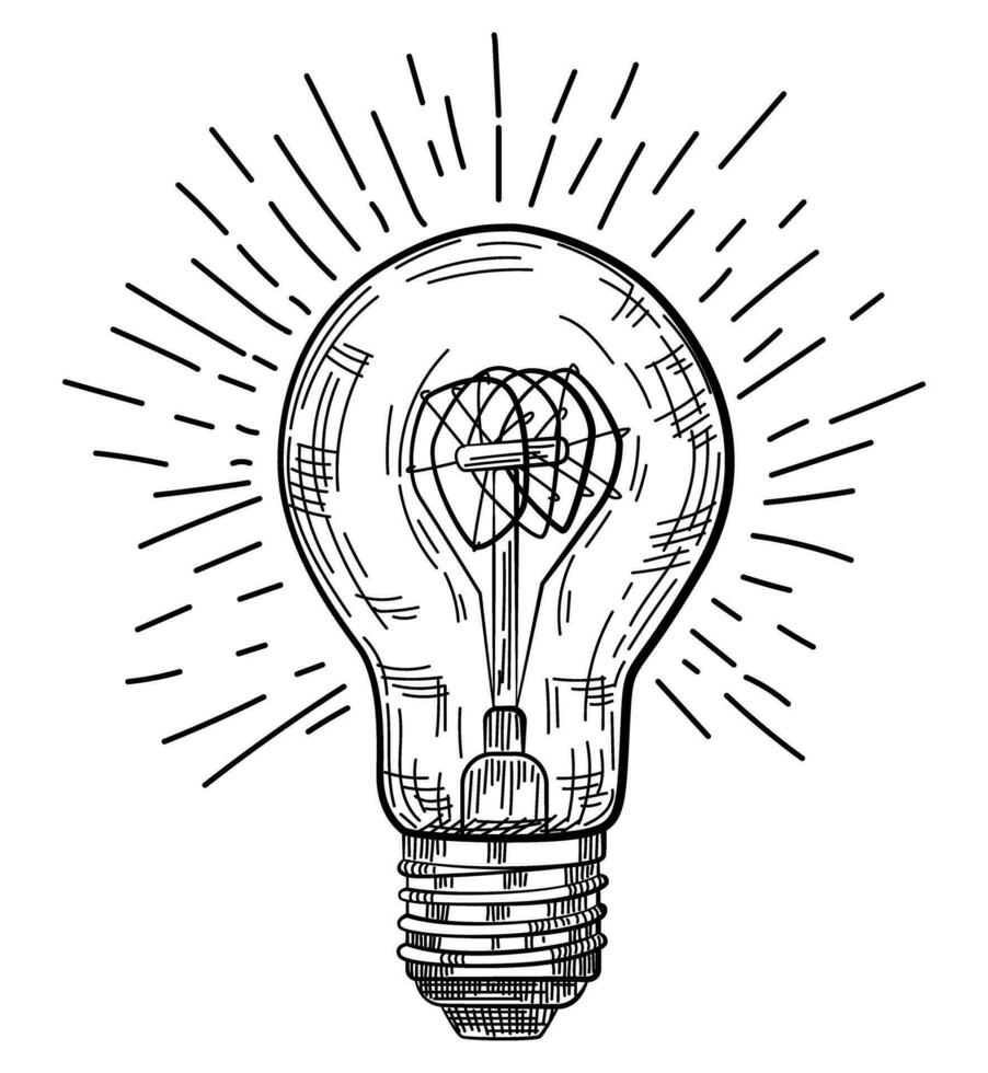 dessiné à la main rétro lumière ampoule esquisser. style vintage ampoule illustration. vecteur