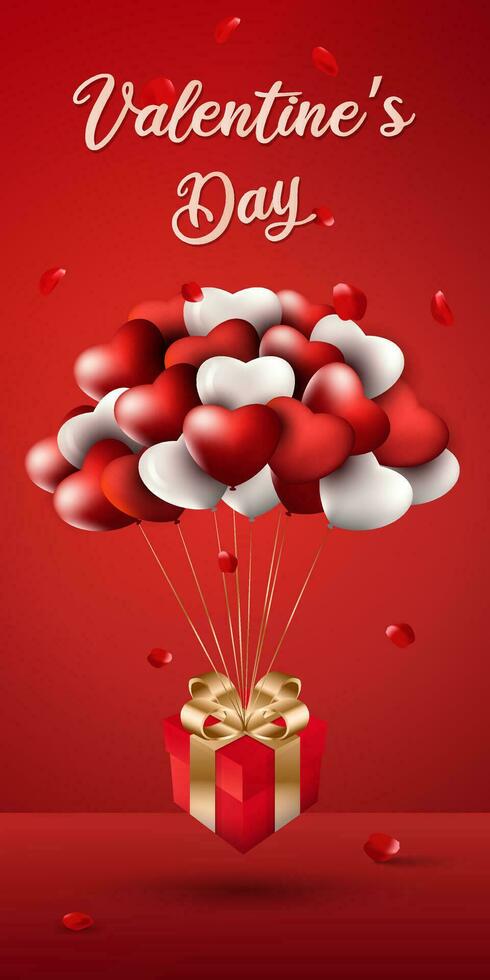 illustration de une cadeau boîte en portant en haut une en forme d'amour ballon, la Saint-Valentin journée thème vecteur